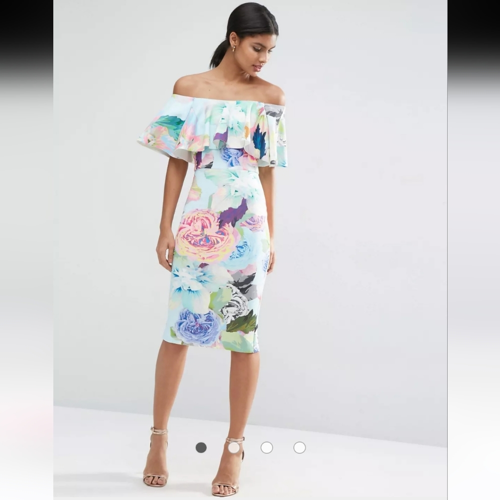 ASOS Candy Floral Double Ruffle Bandeau Midi Dress - Sz 12